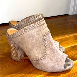 open toed suede taupe mules